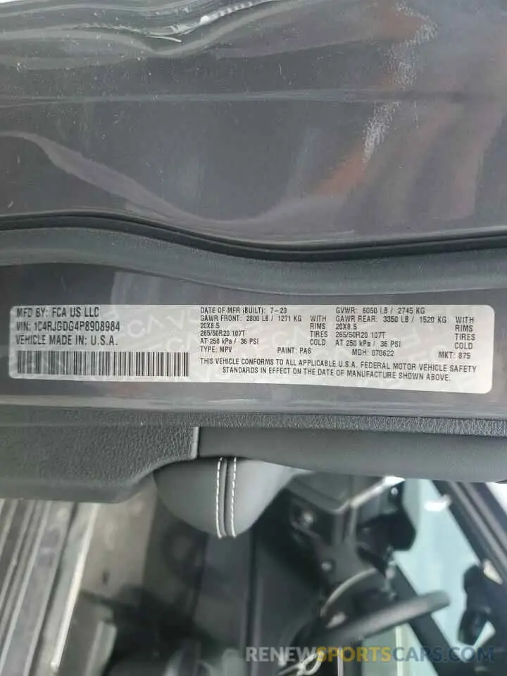 13 fotografías del automóvil dañado 1C4RJGDG4P8908984 JEEP GRAND CHER 2023