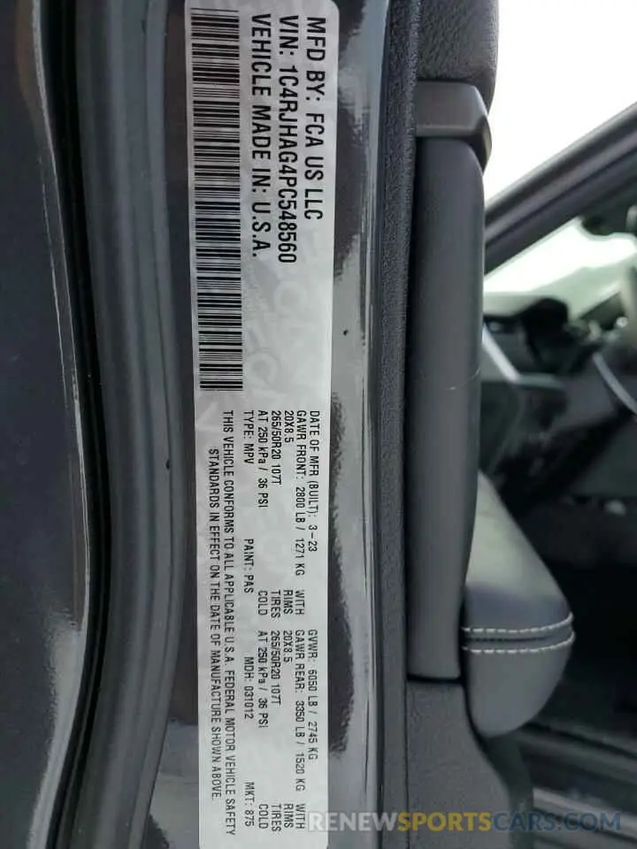 12 fotografías del automóvil dañado 1C4RJHAG4PC548560 JEEP GRAND CHER 2023