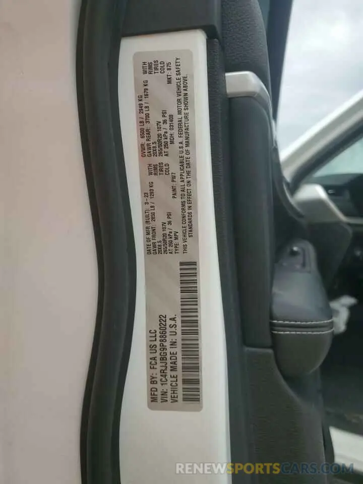 14 fotografías del automóvil dañado 1C4RJJBG9P8860222 JEEP GRAND CHER 2023