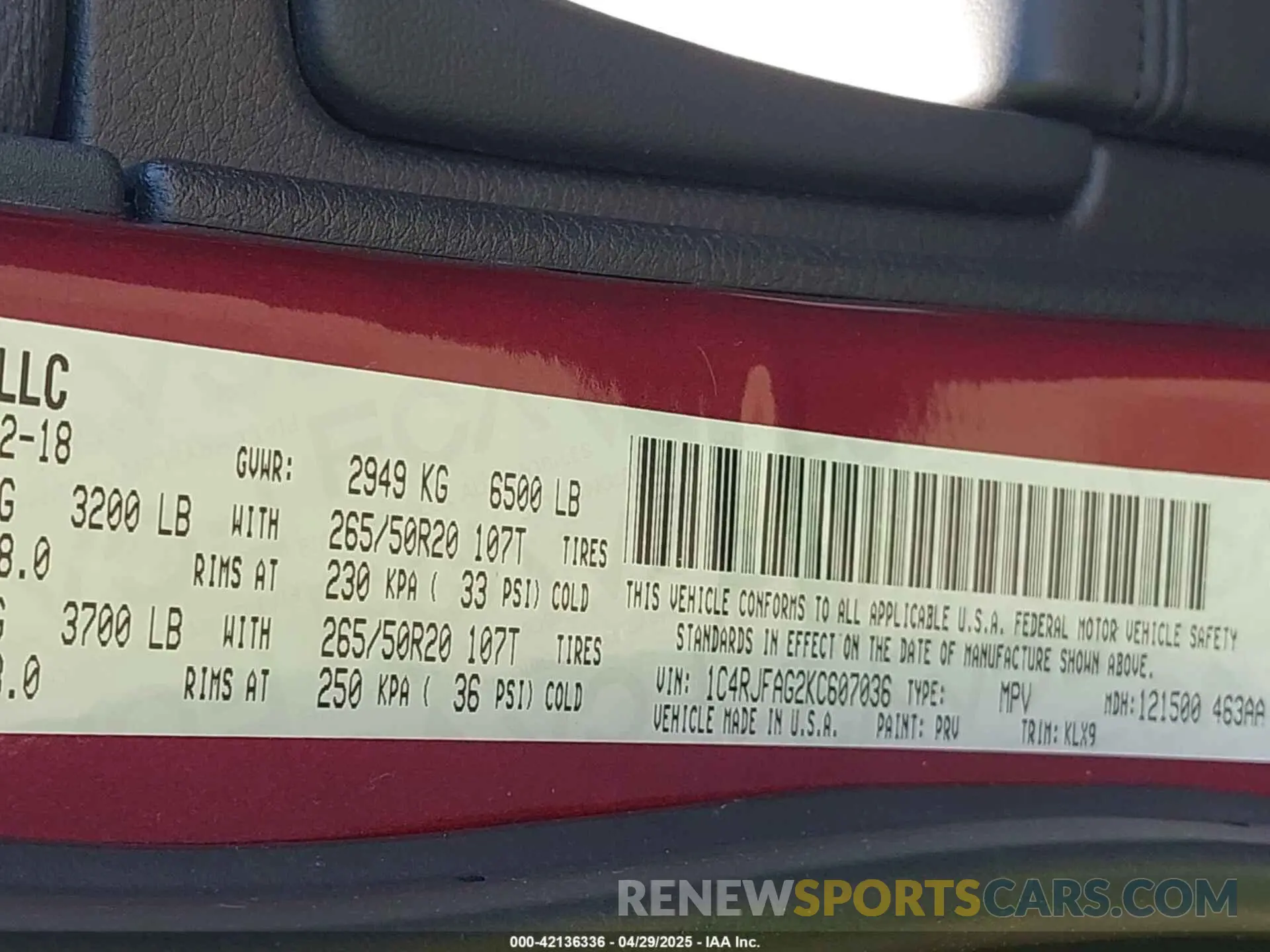 9 fotografías del automóvil dañado 1C4RJFAG2KC607036 JEEP GRAND CHEROKEE 2019