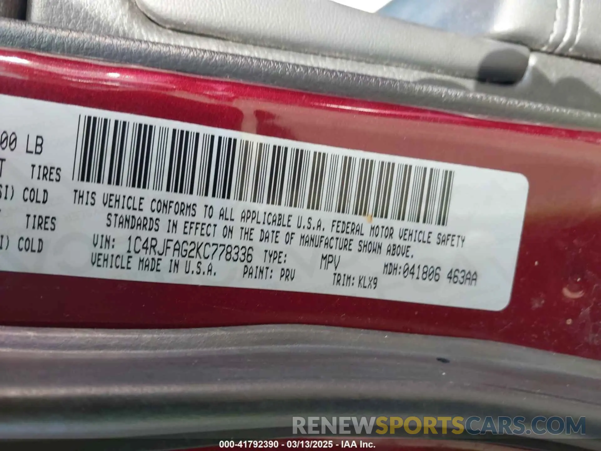 9 fotografías del automóvil dañado 1C4RJFAG2KC778336 JEEP GRAND CHEROKEE 2019