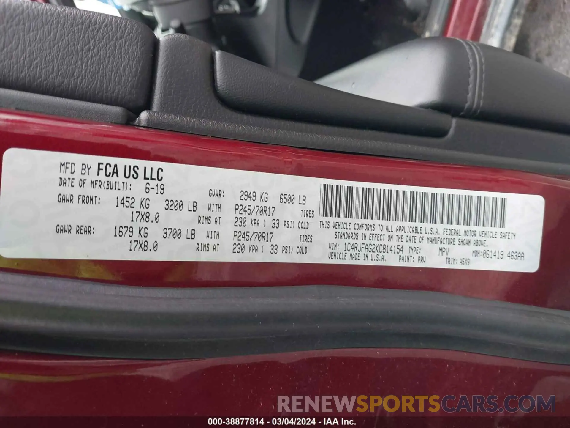 9 fotografías del automóvil dañado 1C4RJFAG2KC814154 JEEP GRAND CHEROKEE 2019