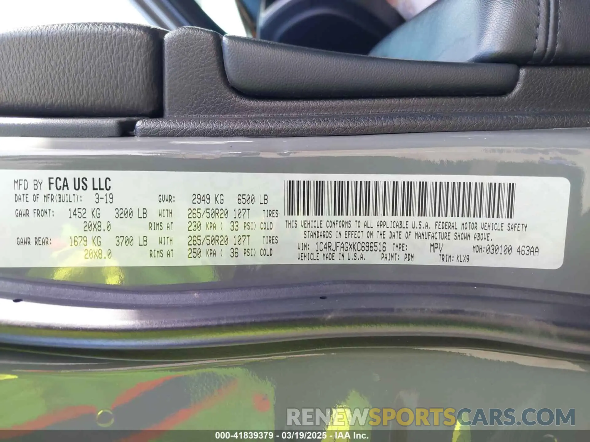 9 fotografías del automóvil dañado 1C4RJFAGXKC696516 JEEP GRAND CHEROKEE 2019