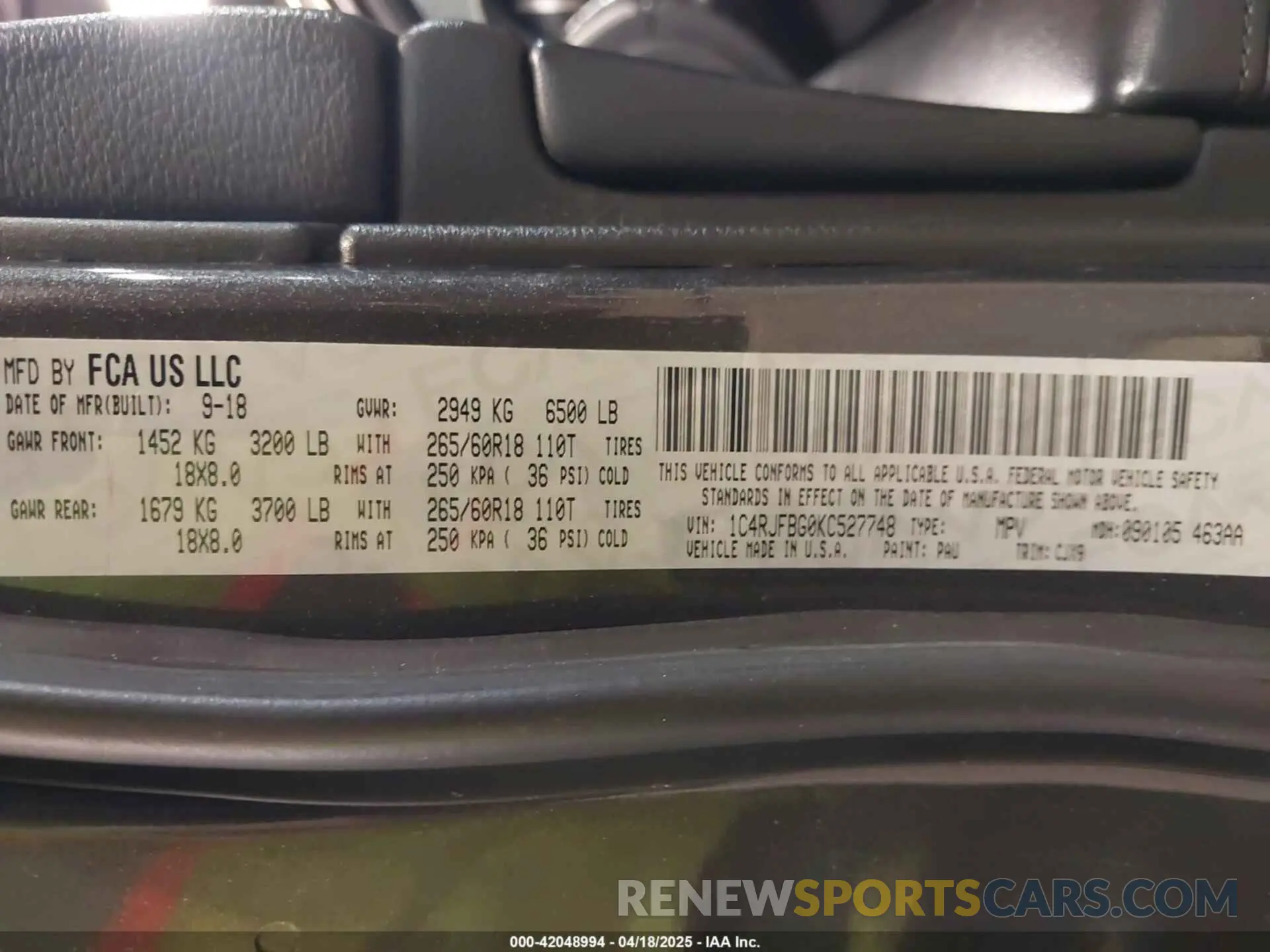 9 fotografías del automóvil dañado 1C4RJFBG0KC527748 JEEP GRAND CHEROKEE 2019