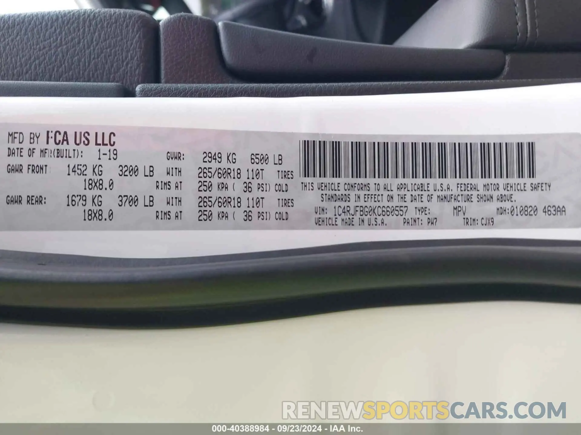 9 fotografías del automóvil dañado 1C4RJFBG0KC660557 JEEP GRAND CHEROKEE 2019