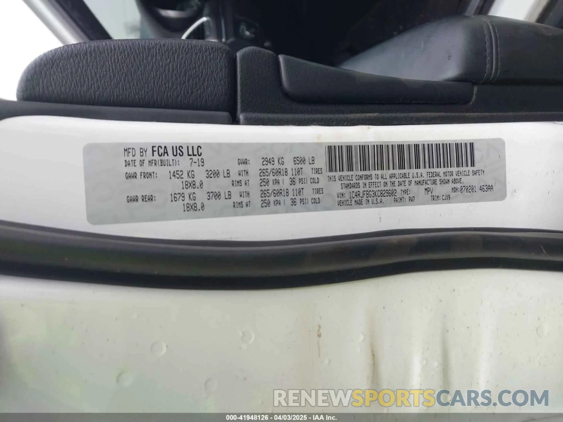 9 fotografías del automóvil dañado 1C4RJFBG3KC829602 JEEP GRAND CHEROKEE 2019
