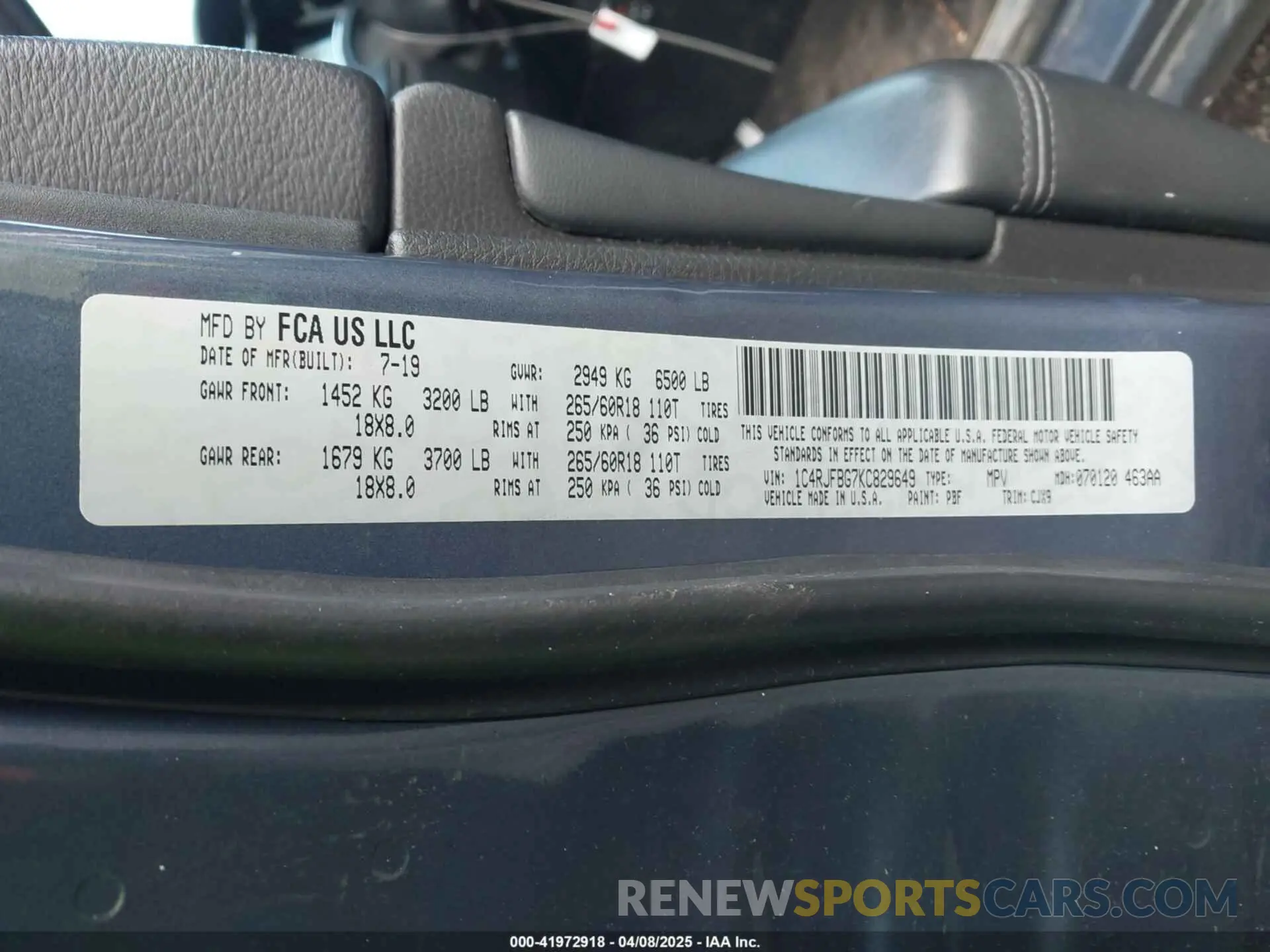 9 fotografías del automóvil dañado 1C4RJFBG7KC829649 JEEP GRAND CHEROKEE 2019