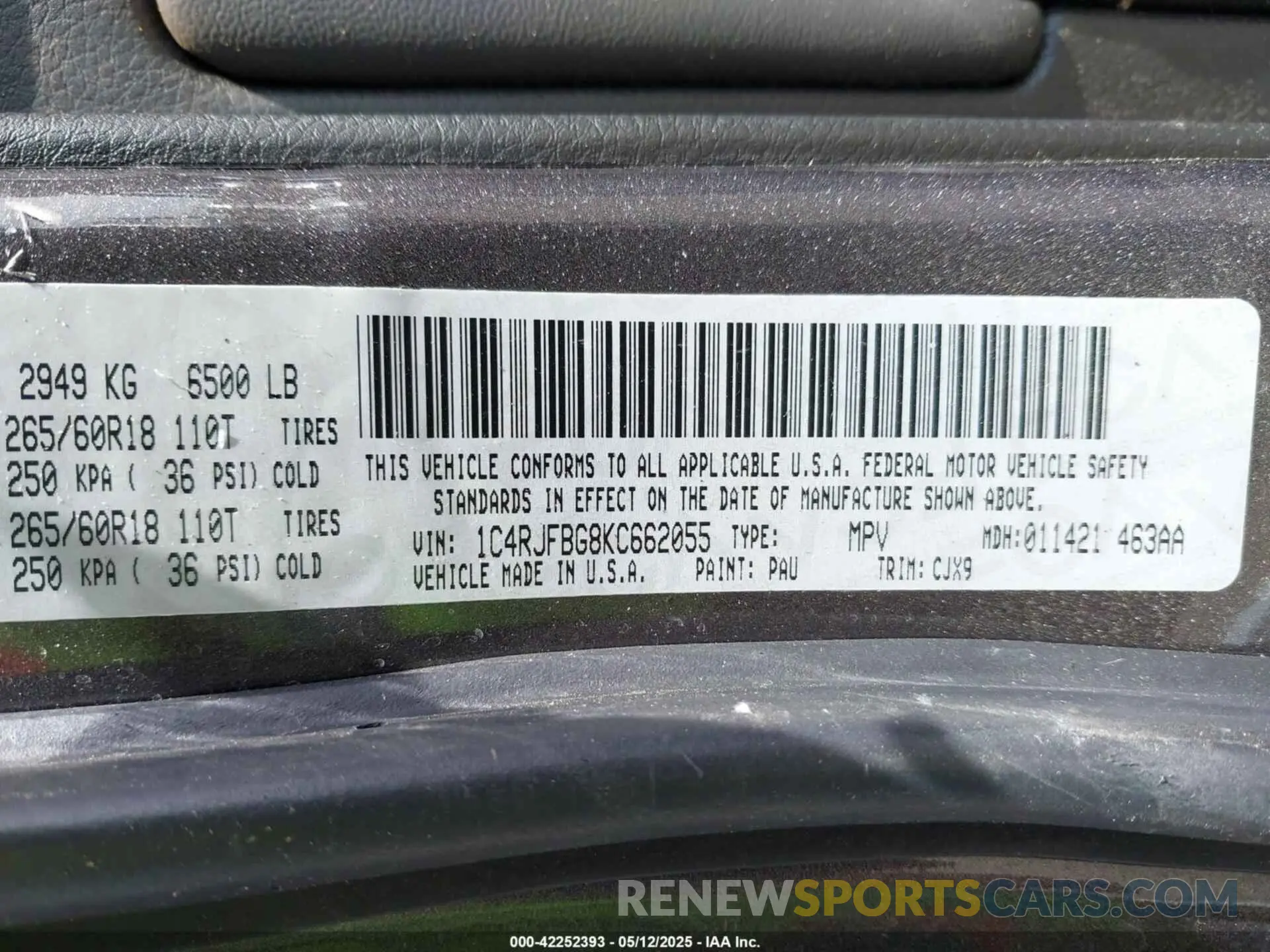 9 fotografías del automóvil dañado 1C4RJFBG8KC662055 JEEP GRAND CHEROKEE 2019