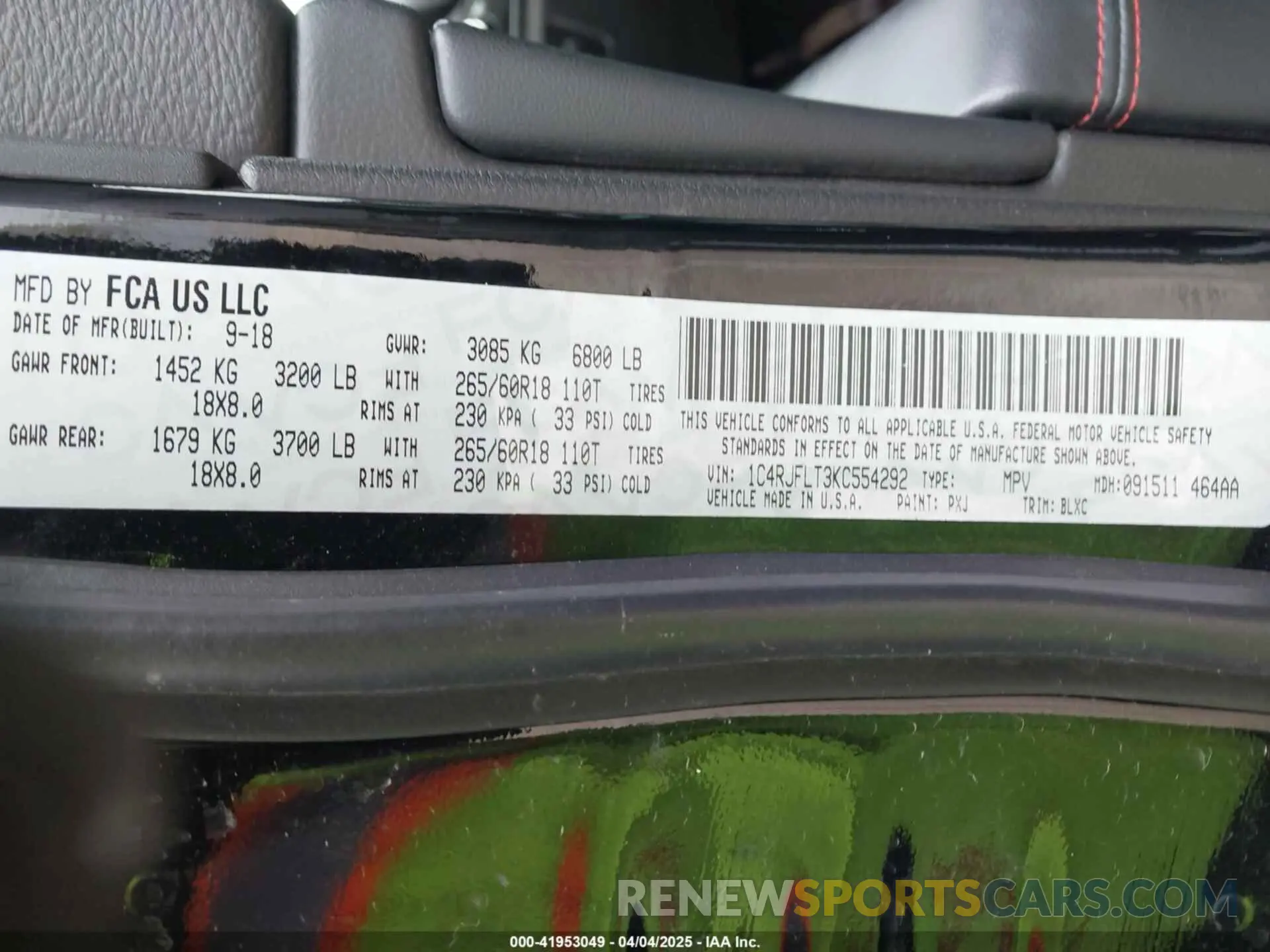 9 fotografías del automóvil dañado 1C4RJFLT3KC554292 JEEP GRAND CHEROKEE 2019