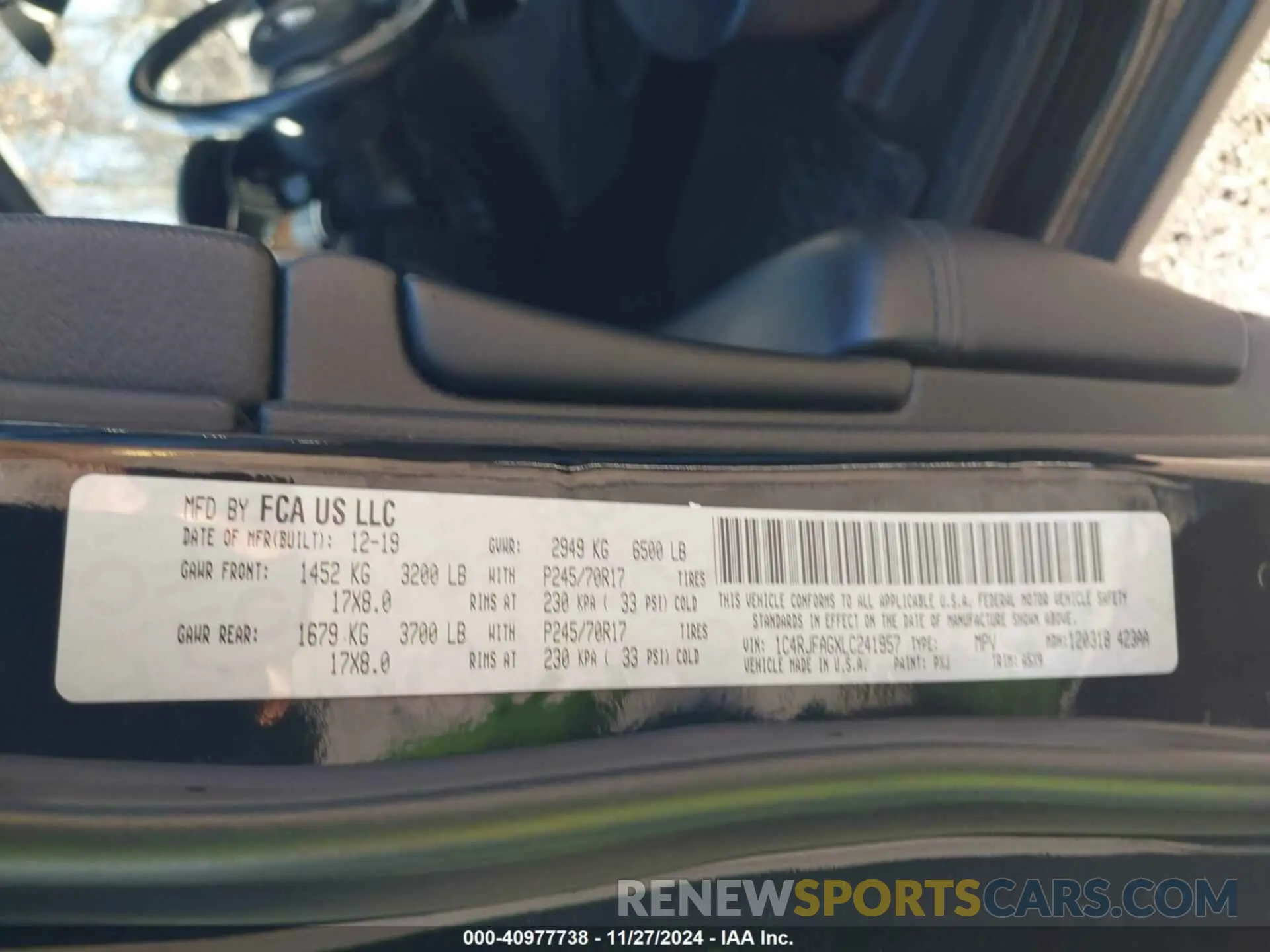 9 fotografías del automóvil dañado 1C4RJFAGXLC241957 JEEP GRAND CHEROKEE 2020