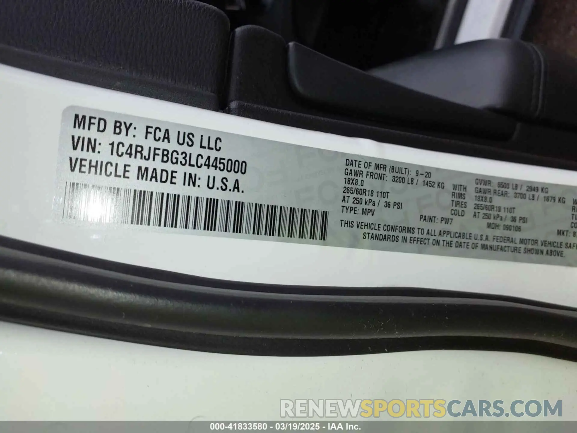 9 fotografías del automóvil dañado 1C4RJFBG3LC445000 JEEP GRAND CHEROKEE 2020