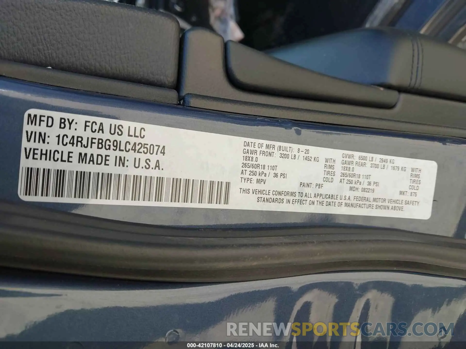 9 fotografías del automóvil dañado 1C4RJFBG9LC425074 JEEP GRAND CHEROKEE 2020
