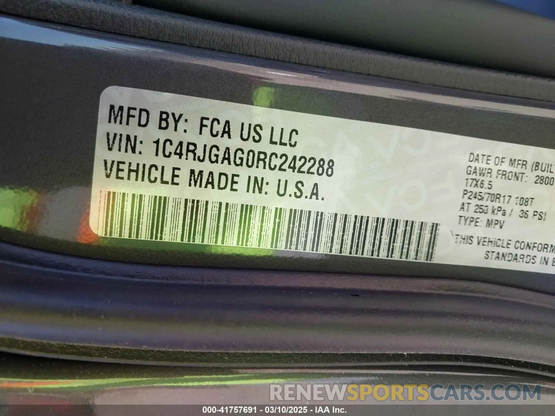 9 fotografías del automóvil dañado 1C4RJGAG0RC242288 JEEP GRAND CHEROKEE 2024
