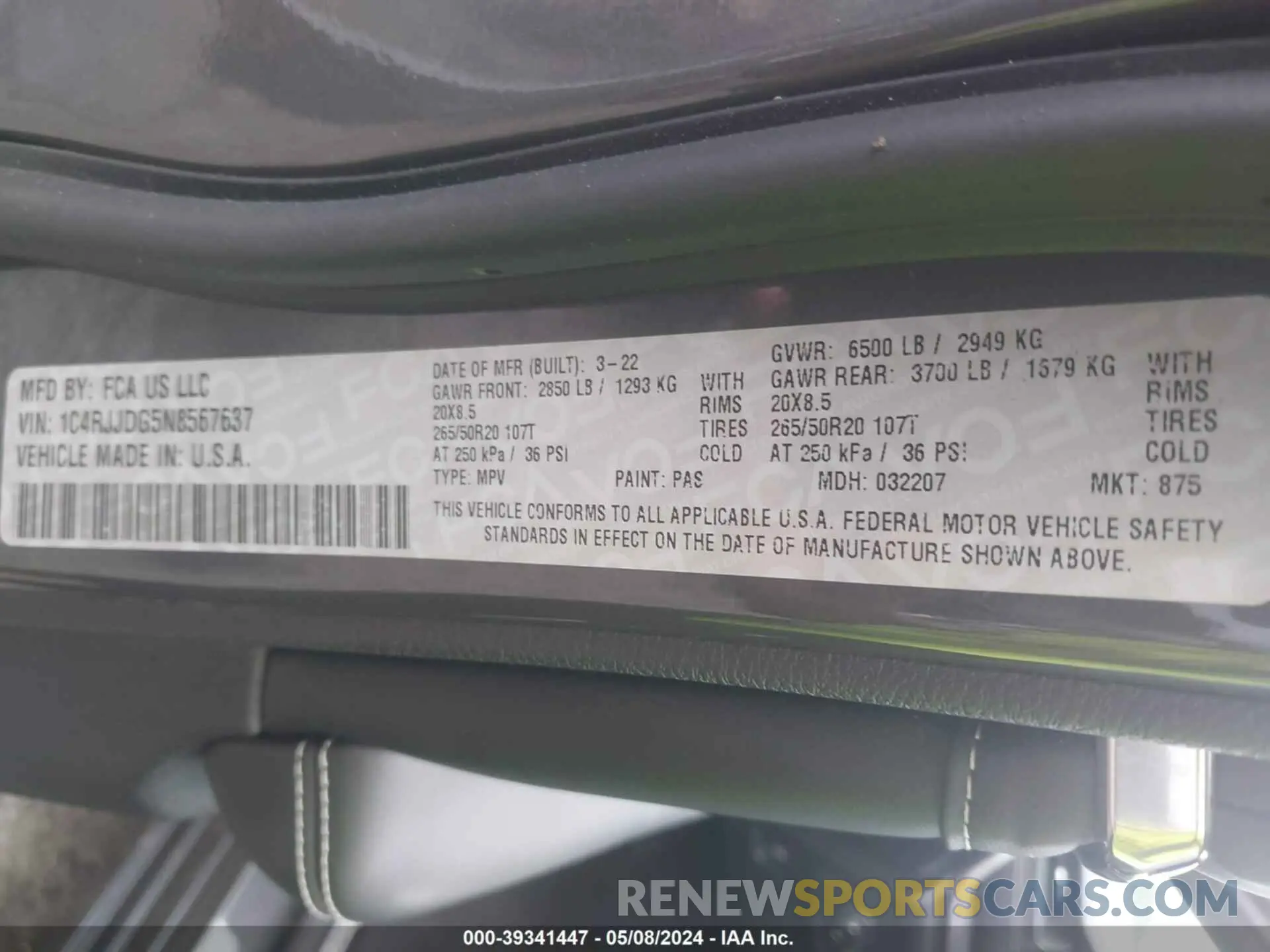 9 fotografías del automóvil dañado 1C4RJJDG5N8567637 JEEP GRAND CHEROKEE L 2022