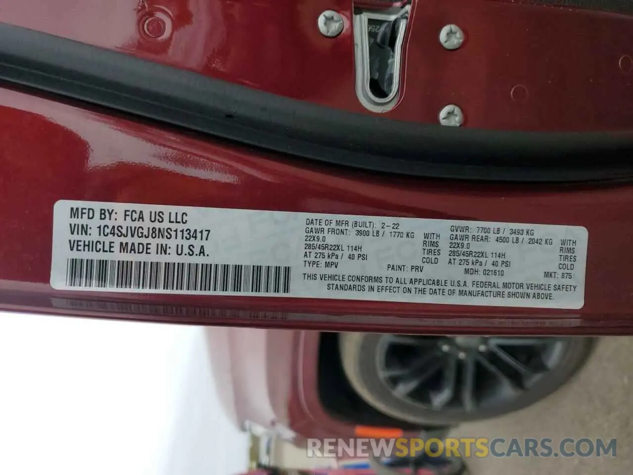 13 fotografías del automóvil dañado 1C4SJVGJ8NS113417 JEEP GRAND WAGO 2022