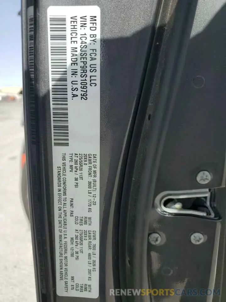13 fotografías del automóvil dañado 1C4SJSEP9RS109792 JEEP GRAND WAGO 2024