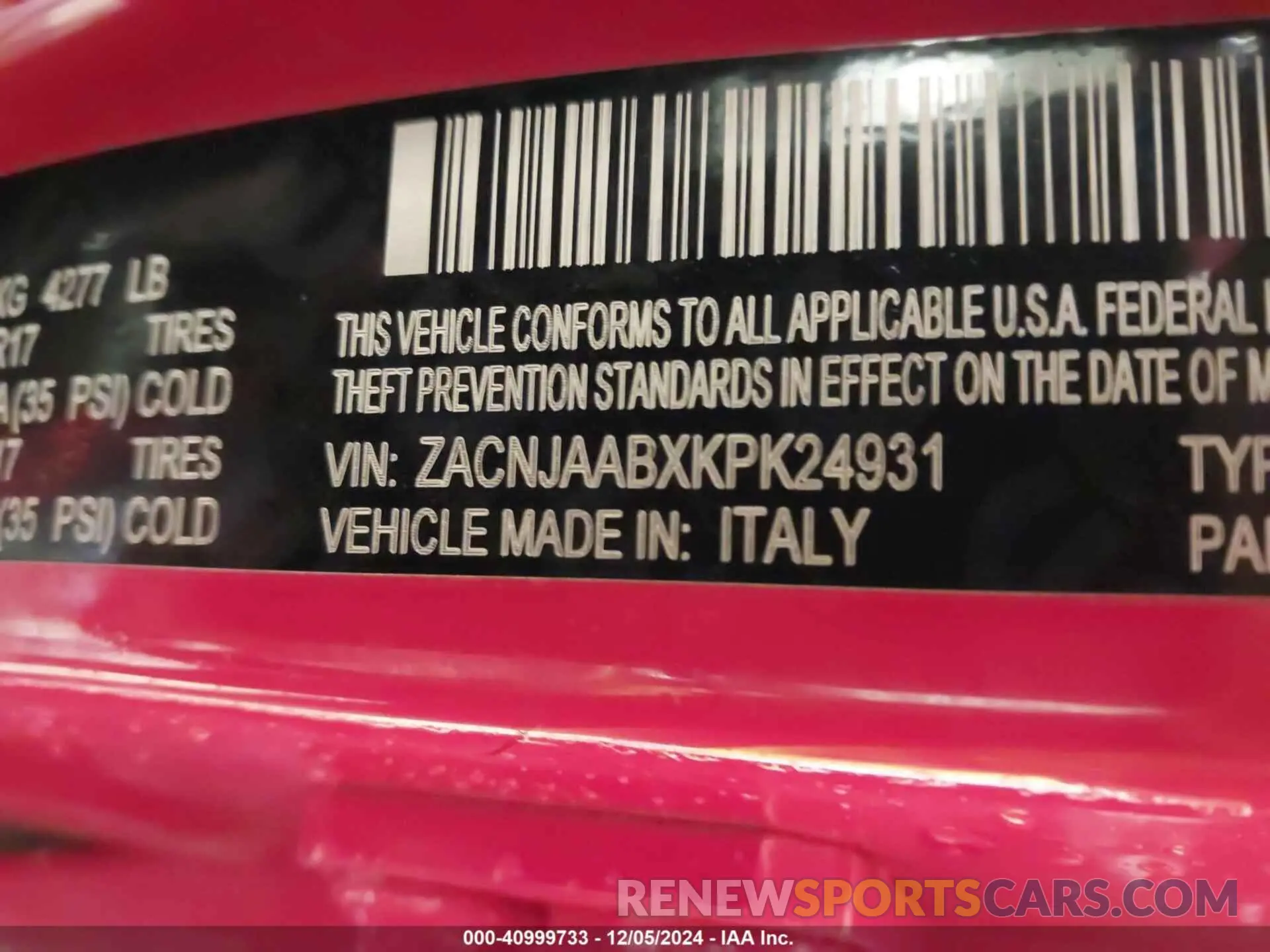 9 fotografías del automóvil dañado ZACNJAABXKPK24931 JEEP RENEGADE 2019