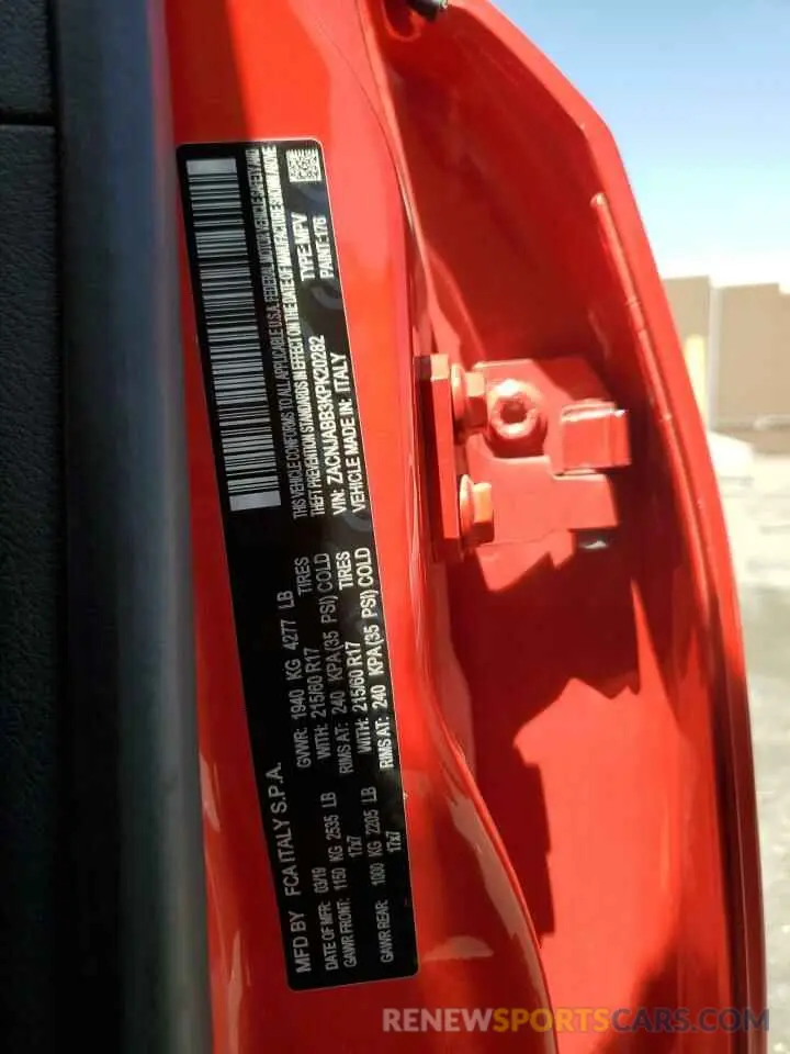 12 fotografías del automóvil dañado ZACNJABB3KPK20282 JEEP RENEGADE 2019