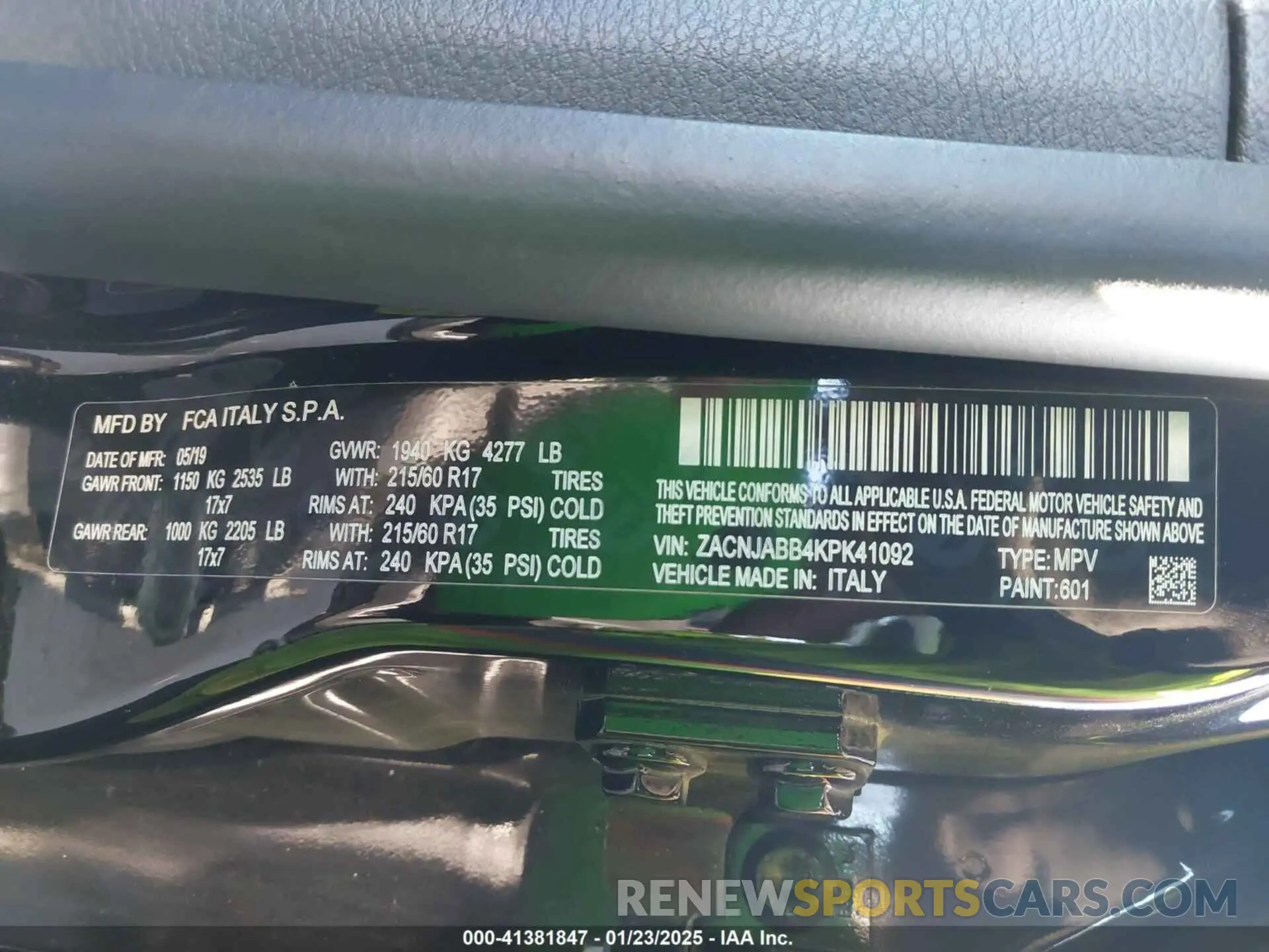 9 fotografías del automóvil dañado ZACNJABB4KPK41092 JEEP RENEGADE 2019