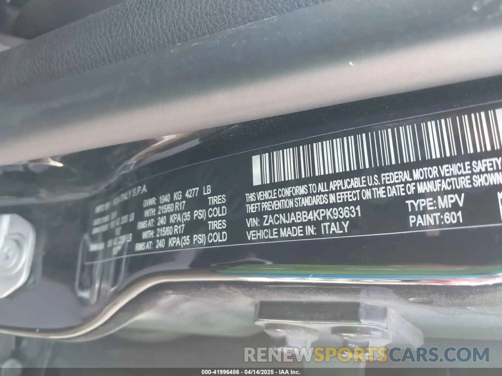 9 fotografías del automóvil dañado ZACNJABB4KPK93631 JEEP RENEGADE 2019