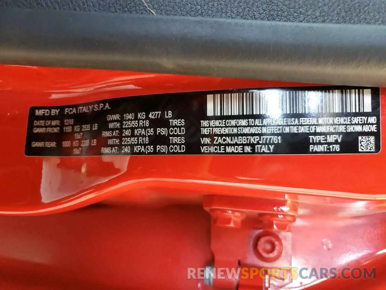 14 fotografías del automóvil dañado ZACNJABB7KPJ77761 JEEP RENEGADE 2019