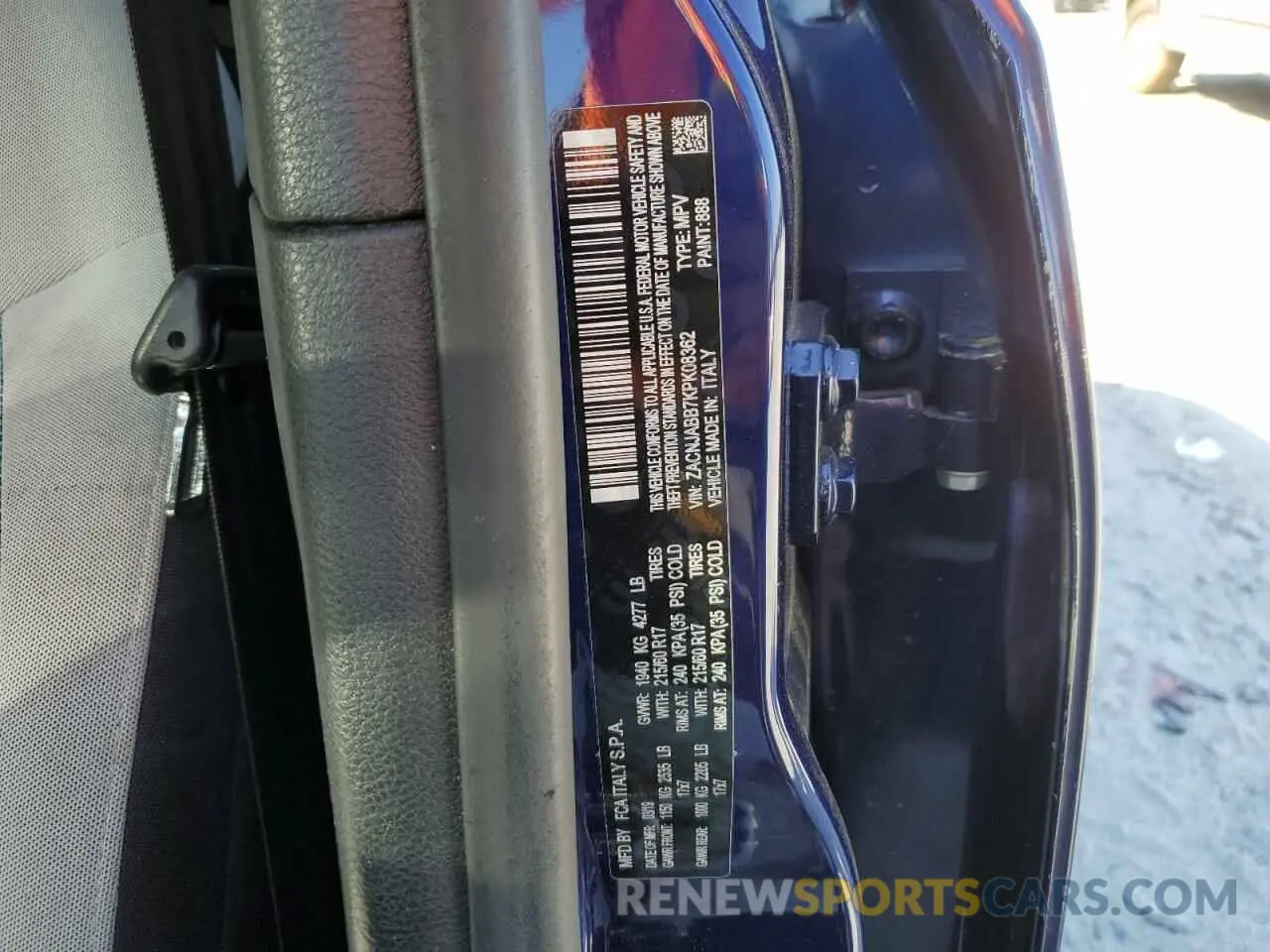 15 fotografías del automóvil dañado ZACNJABB7KPK08362 JEEP RENEGADE 2019