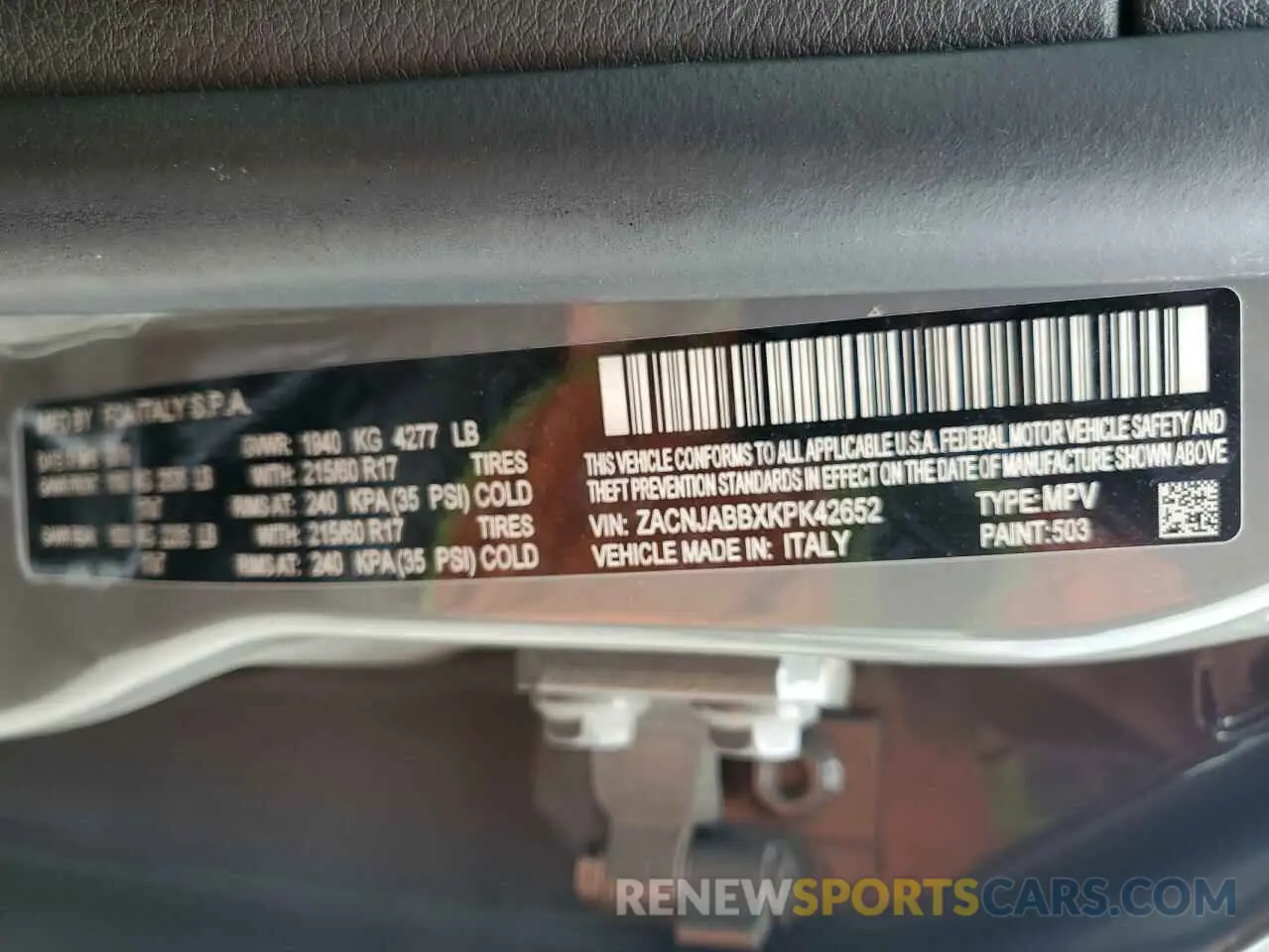 12 fotografías del automóvil dañado ZACNJABBXKPK42652 JEEP RENEGADE 2019
