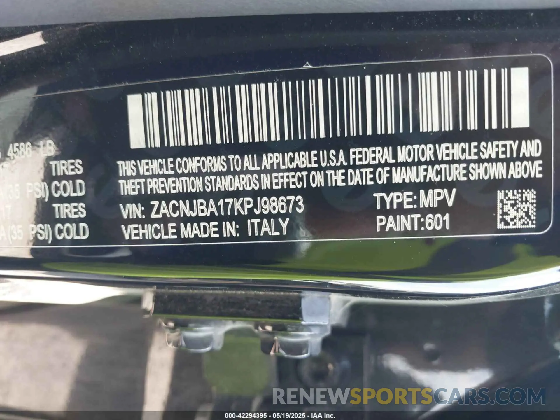 9 fotografías del automóvil dañado ZACNJBA17KPJ98673 JEEP RENEGADE 2019