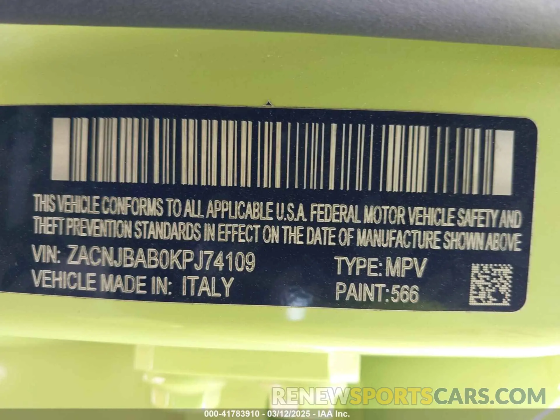 9 fotografías del automóvil dañado ZACNJBAB0KPJ74109 JEEP RENEGADE 2019