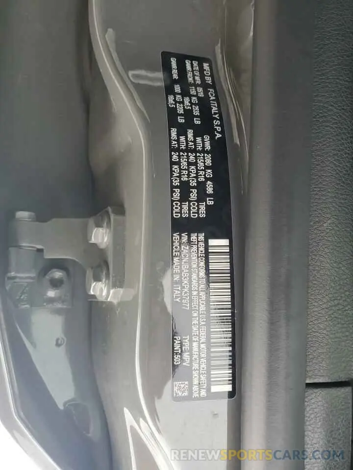 14 fotografías del automóvil dañado ZACNJBAB3KPK37977 JEEP RENEGADE 2019