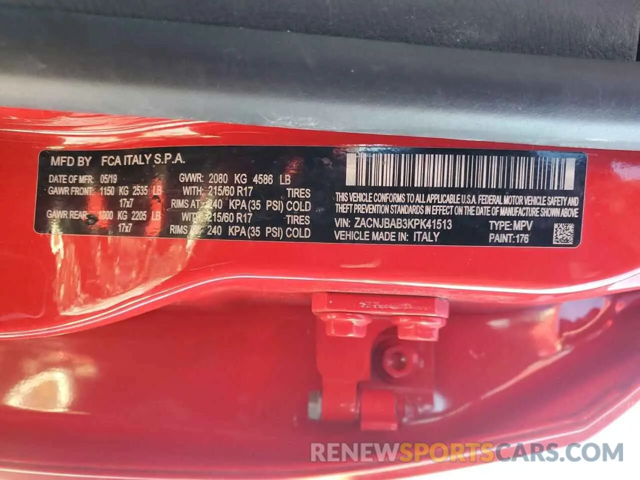 13 fotografías del automóvil dañado ZACNJBAB3KPK41513 JEEP RENEGADE 2019