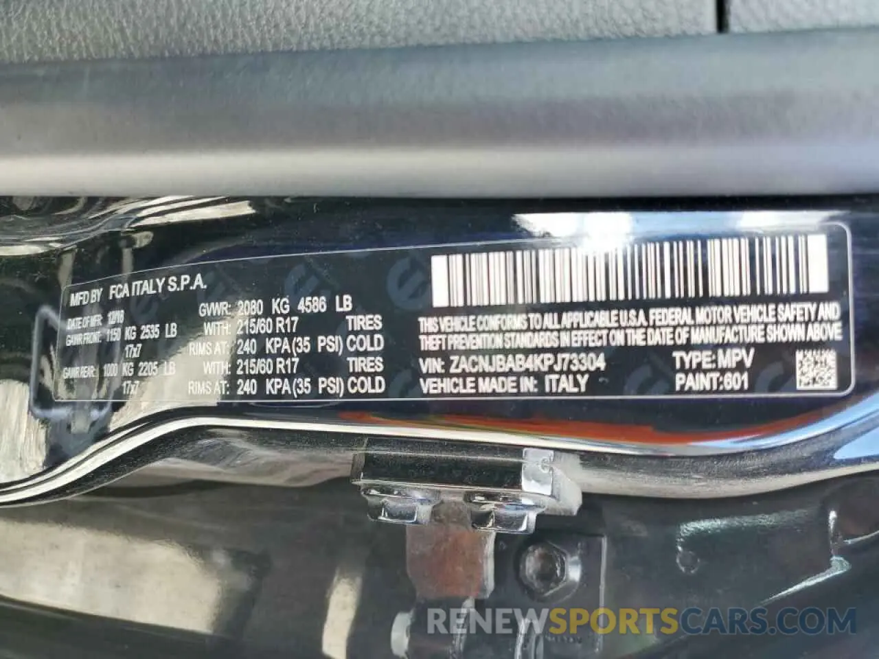 12 fotografías del automóvil dañado ZACNJBAB4KPJ73304 JEEP RENEGADE 2019