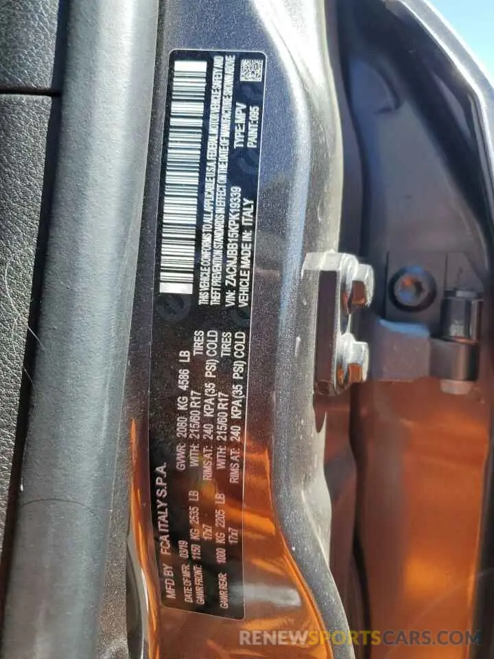 13 fotografías del automóvil dañado ZACNJBB15KPK19339 JEEP RENEGADE 2019
