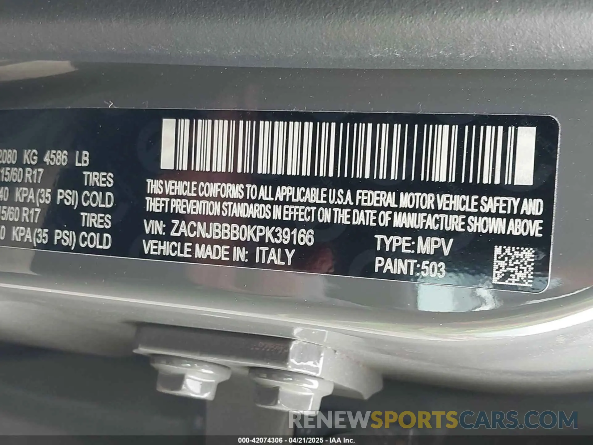 9 fotografías del automóvil dañado ZACNJBBB0KPK39166 JEEP RENEGADE 2019