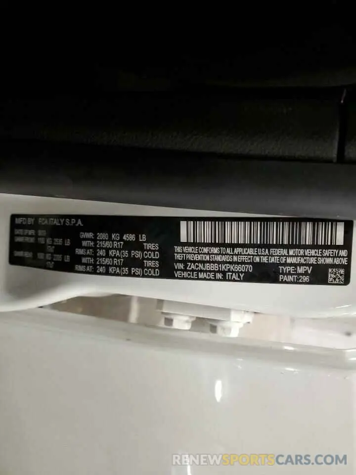 13 fotografías del automóvil dañado ZACNJBBB1KPK66070 JEEP RENEGADE 2019