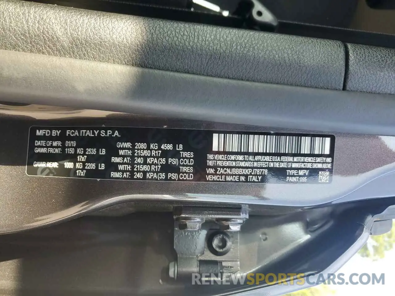 12 fotografías del automóvil dañado ZACNJBBBXKPJ78778 JEEP RENEGADE 2019