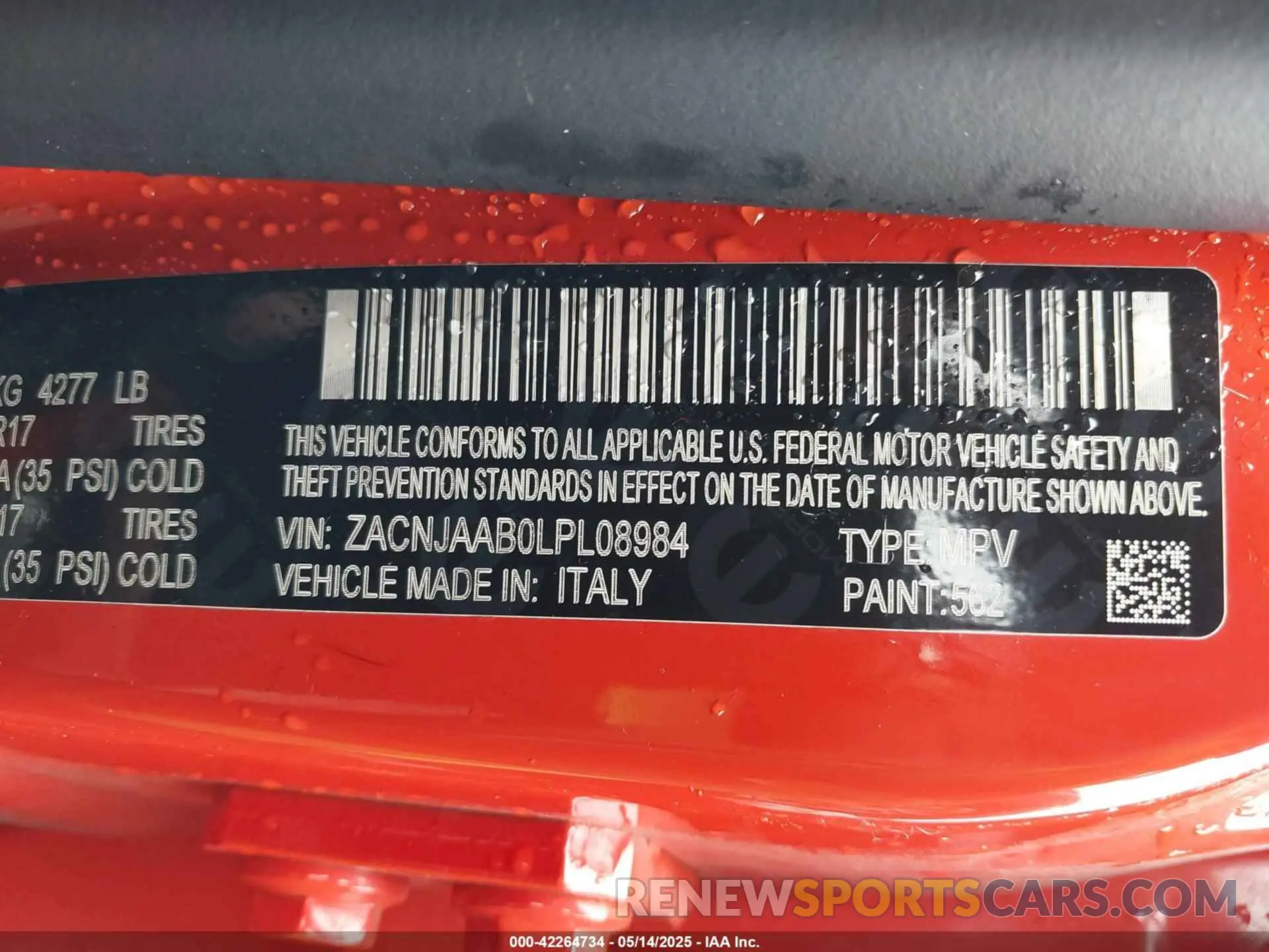 9 fotografías del automóvil dañado ZACNJAAB0LPL08984 JEEP RENEGADE 2020