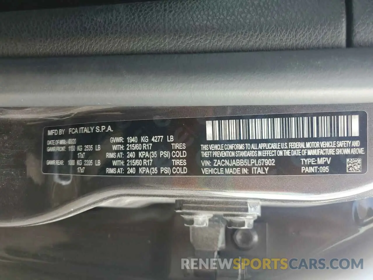 14 fotografías del automóvil dañado ZACNJABB5LPL67902 JEEP RENEGADE 2020