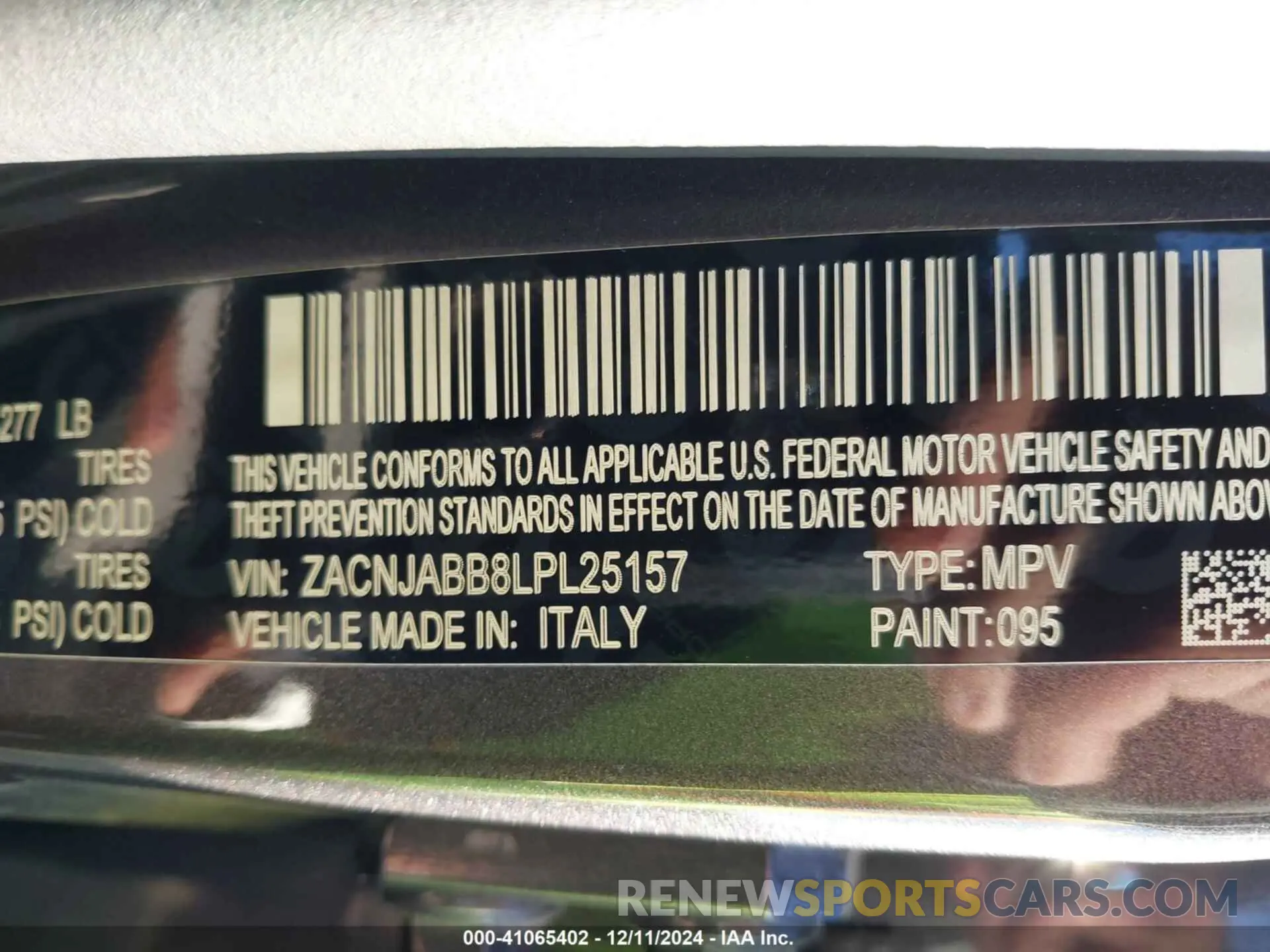 9 fotografías del automóvil dañado ZACNJABB8LPL25157 JEEP RENEGADE 2020