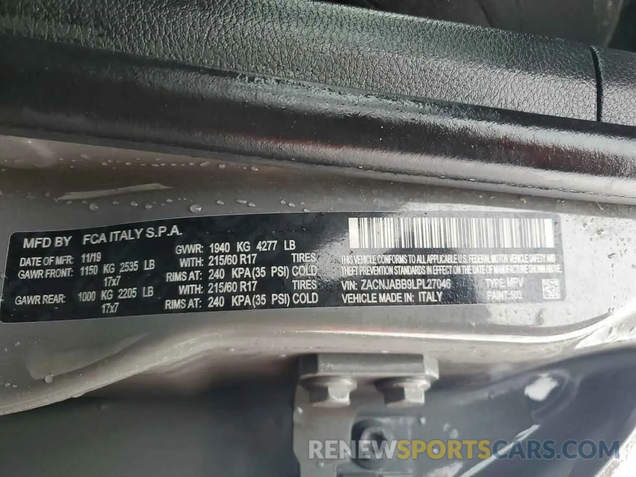 12 fotografías del automóvil dañado ZACNJABB9LPL27046 JEEP RENEGADE 2020