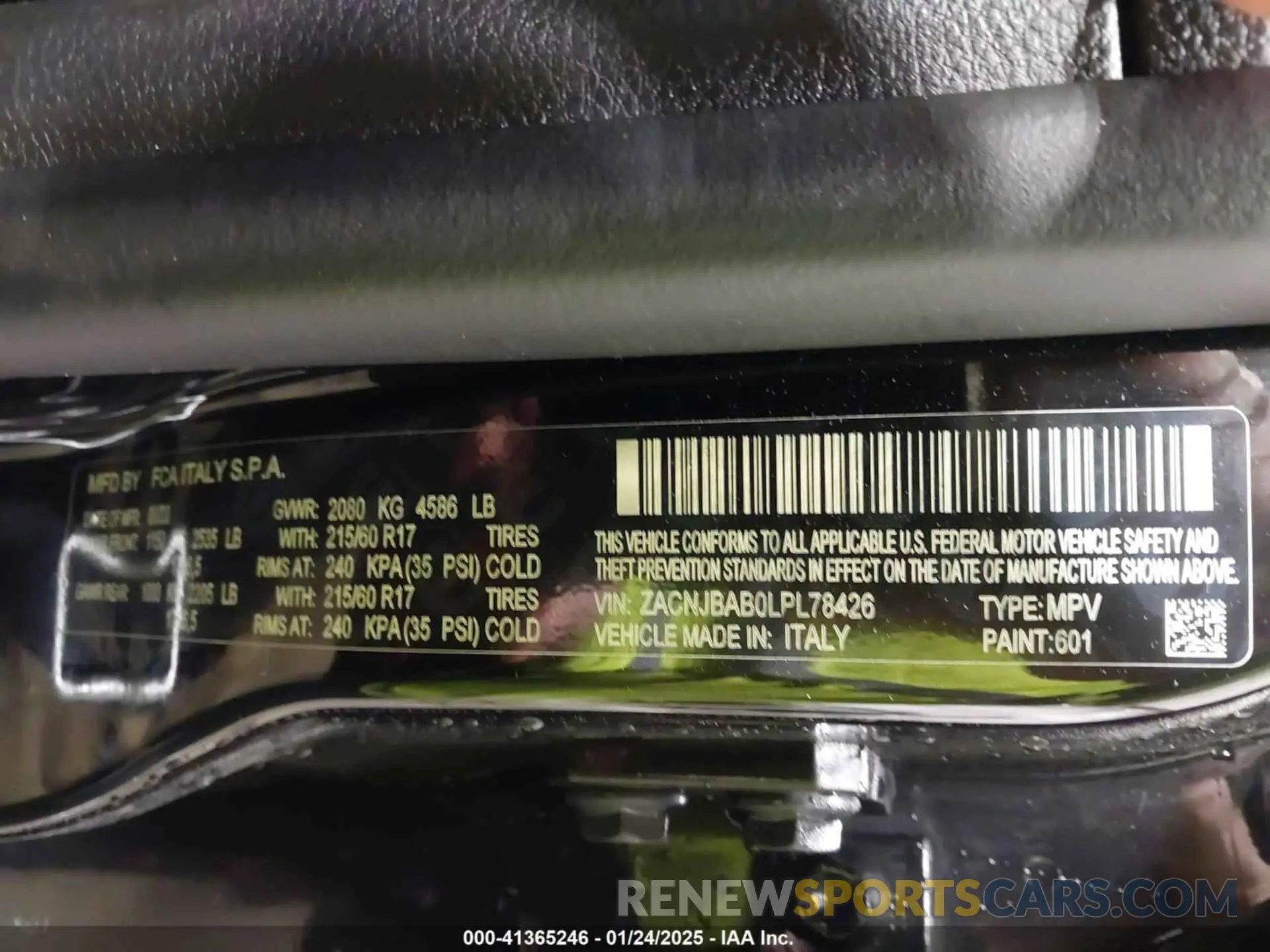 9 fotografías del automóvil dañado ZACNJBAB0LPL78426 JEEP RENEGADE 2020