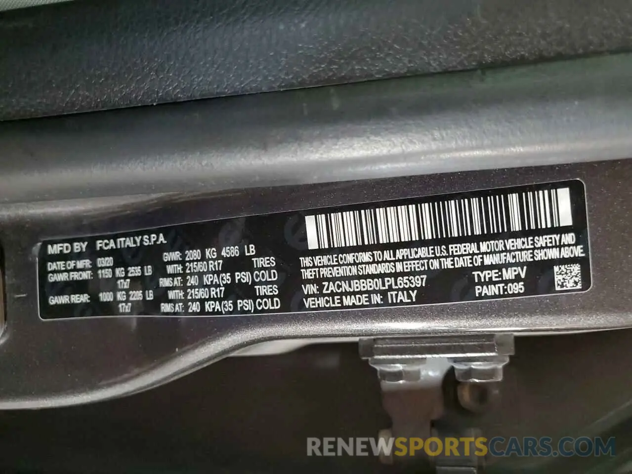 14 fotografías del automóvil dañado ZACNJBBB0LPL65397 JEEP RENEGADE 2020