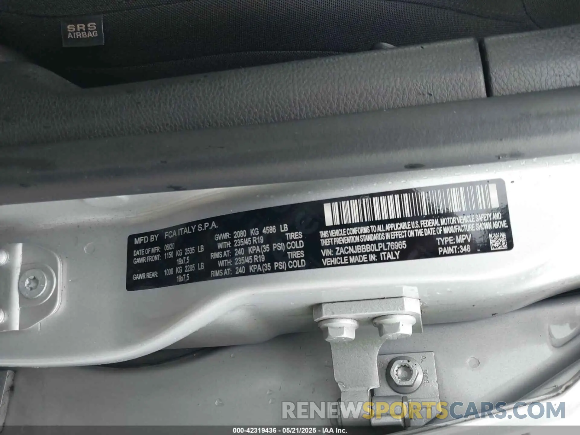 9 fotografías del automóvil dañado ZACNJBBB0LPL76965 JEEP RENEGADE 2020