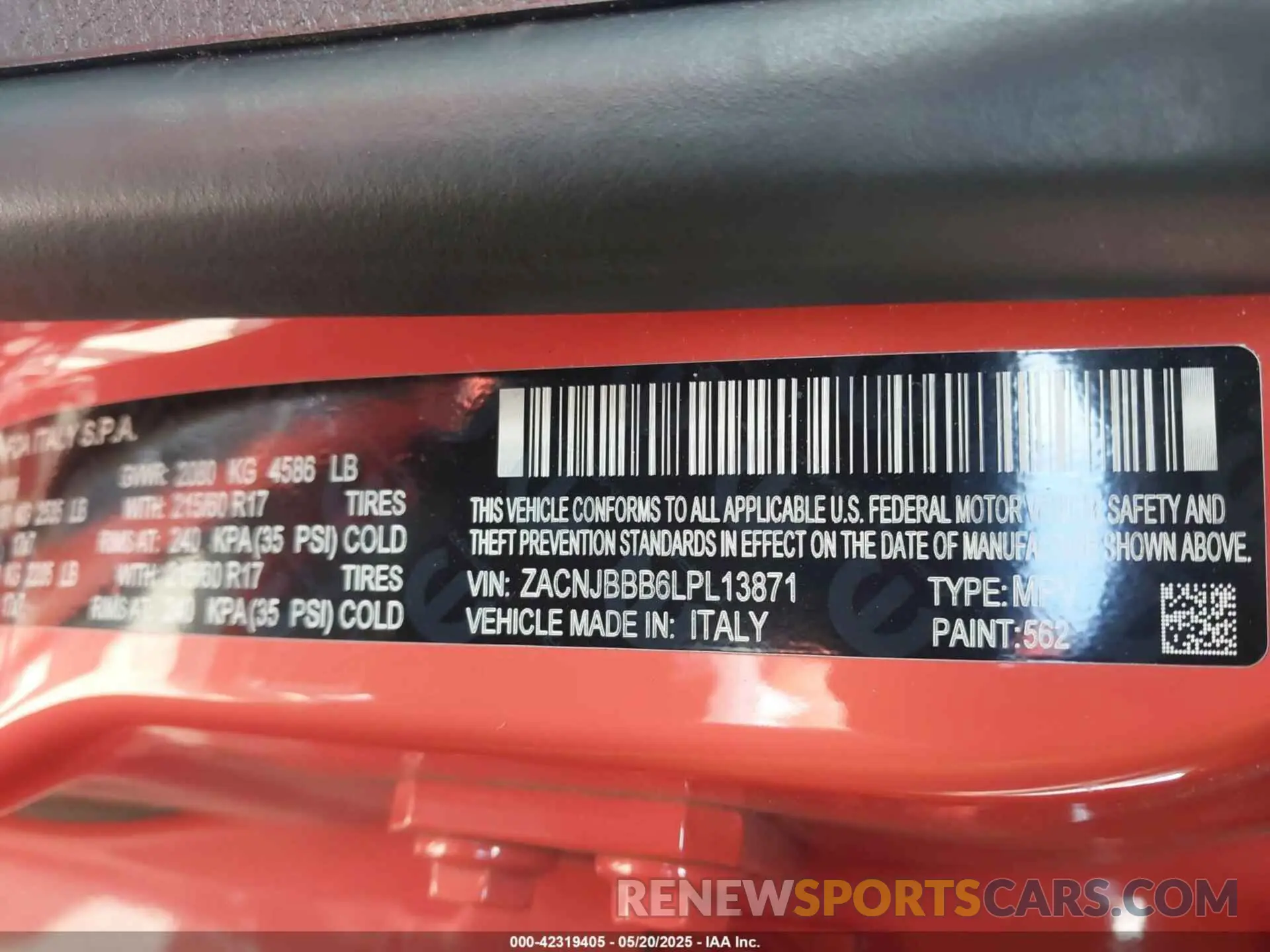 9 fotografías del automóvil dañado ZACNJBBB6LPL13871 JEEP RENEGADE 2020