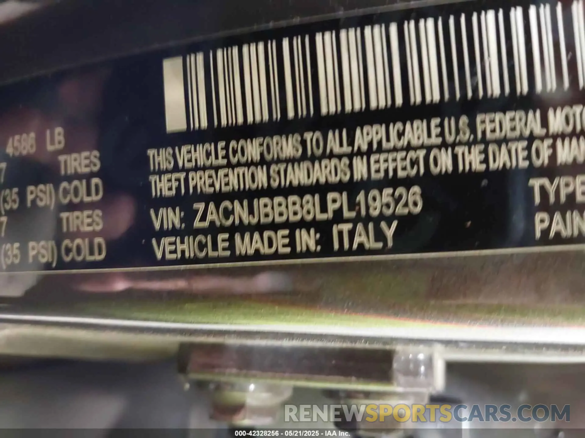 9 fotografías del automóvil dañado ZACNJBBB8LPL19526 JEEP RENEGADE 2020