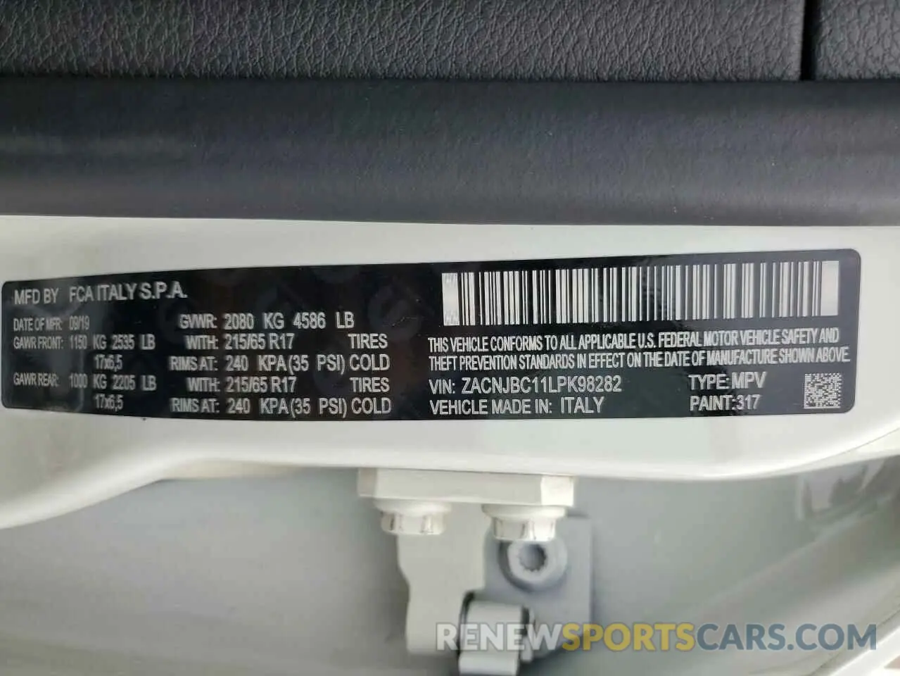 14 fotografías del automóvil dañado ZACNJBC11LPK98282 JEEP RENEGADE 2020