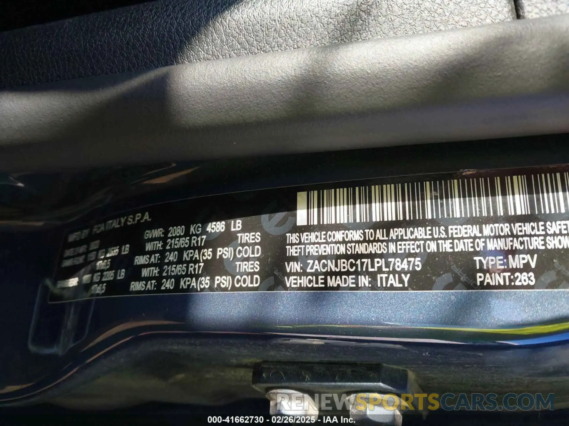 9 fotografías del automóvil dañado ZACNJBC17LPL78475 JEEP RENEGADE 2020
