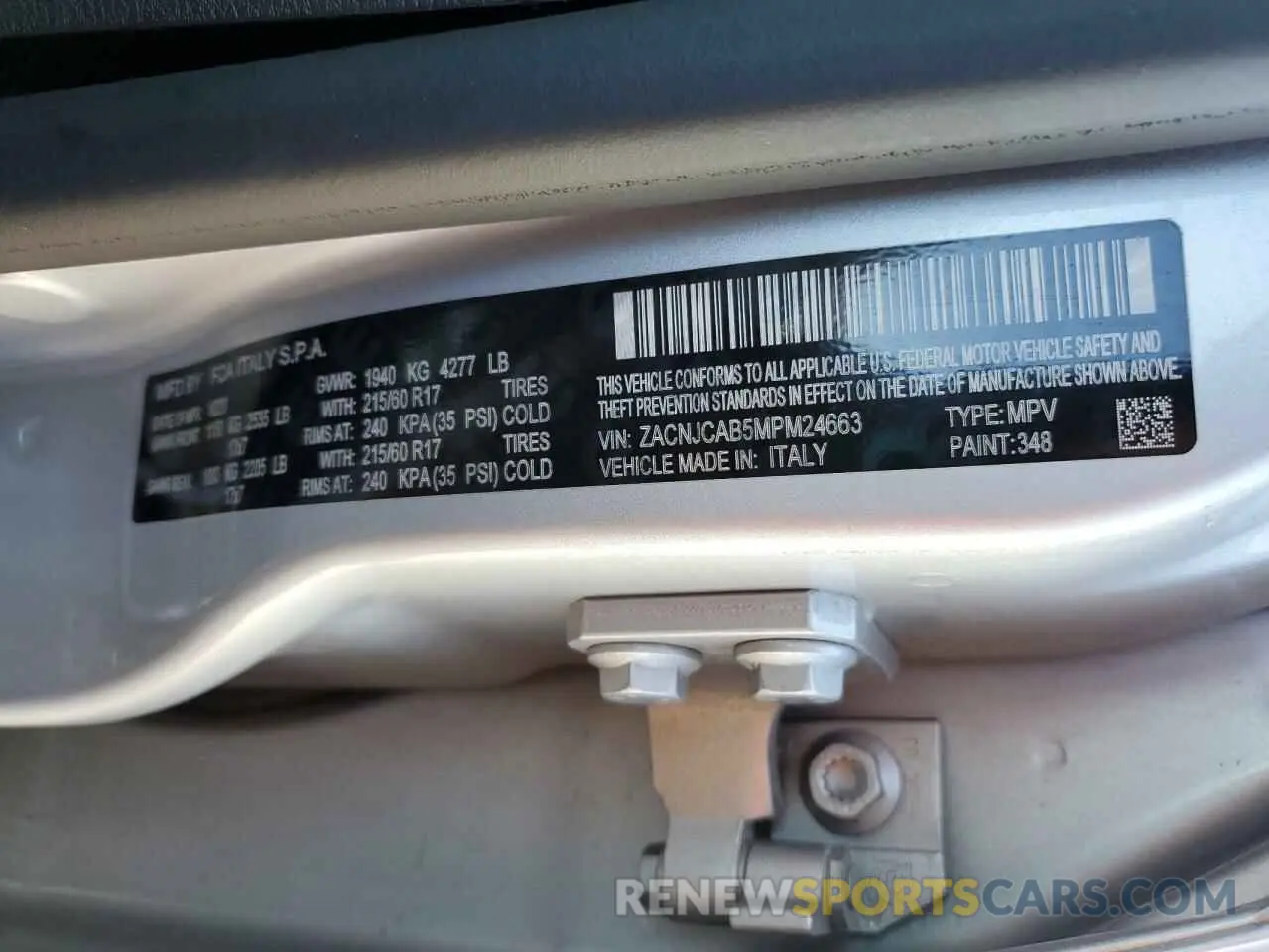 15 fotografías del automóvil dañado ZACNJCAB5MPM24663 JEEP RENEGADE 2021