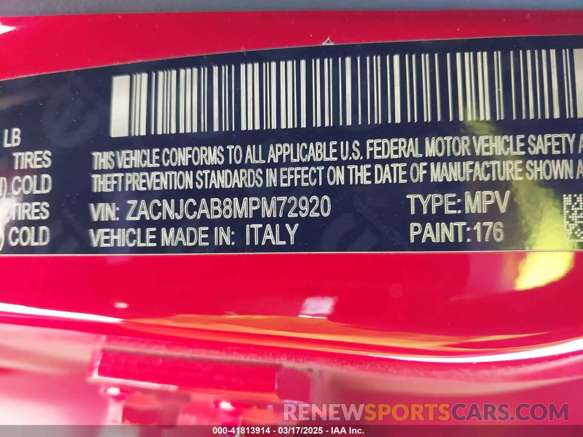 9 fotografías del automóvil dañado ZACNJCAB8MPM72920 JEEP RENEGADE 2021