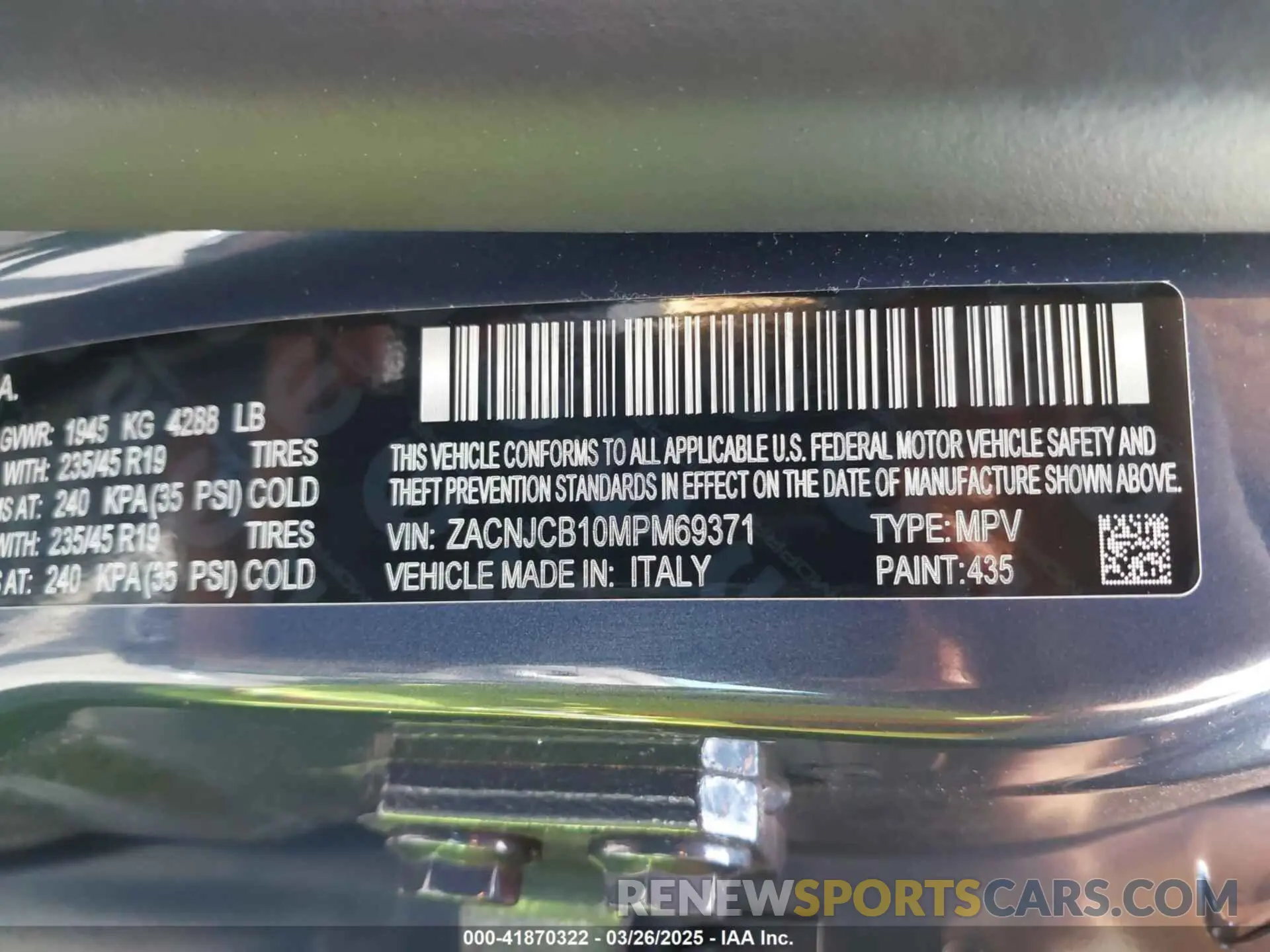 9 fotografías del automóvil dañado ZACNJCB10MPM69371 JEEP RENEGADE 2021